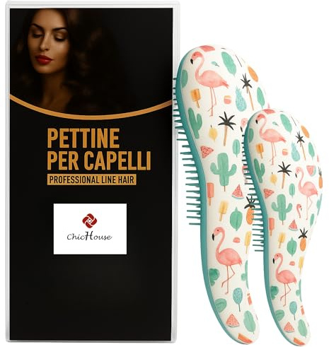 ChicHouse Spazzola Districante per Capelli,Scioglinodi con Setole Morbide, Antistrappo Spazzola da Viaggio,Idea Regalo Donna e Bambine Fantasie Colorate (Fenicottero Azzurra, Bundle grande+piccola)