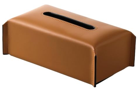 HSTWODE Taschentuchbox, PU Leder Taschentuchspender，Rechteckige Moderner Kosmetiktücherbox,Tücherbox nachfüllbar,Für Zuhause Büro Badezimmer (Braun)