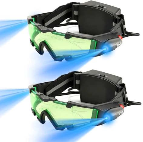 Wokyo 2 Pack Spy Night Vision Goggles with Flip-Out LED Lights, Spy Gear Adjustable LED Night Green Lens Glasses for Outdoor Activities Skying to Protect Eyes