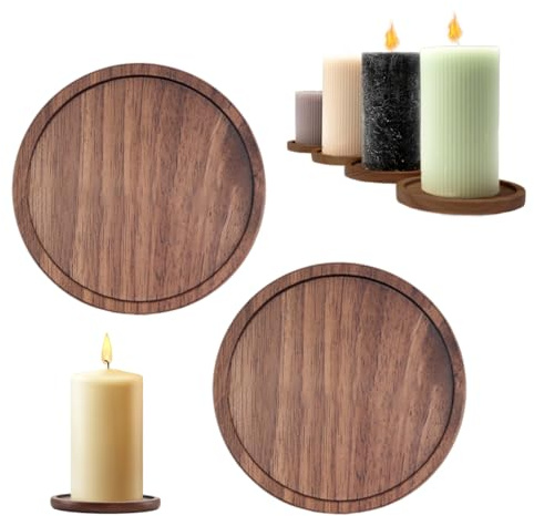 OUDQFCJ Set da 2 Sottopiatti per Candele in Legno di Acacia - Rotondi Porta Candele per Candele a Colonna, Candele Battesimali, Portacandele (fino a 7 cm di Diametro) (6cm, 7cm)
