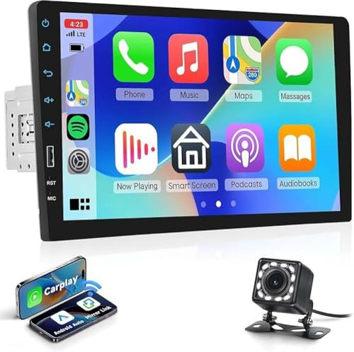 Fuluku 1 DIN Autoradio Ecran Tactile 9 avec sans Fil Carplay Android Auto | Upgrade Écran Tactile 9 Radio Voiture Bluetooth, USB, EQ, Caméra de Recul, Mirror Link