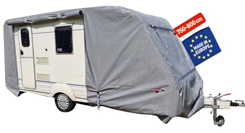 POLCOVER Abdeckplane für Wohnwagen | UV-resistente Wetterfeste Wohnmobilabdeckung | Langlebig Schutzhülle Atmungsaktive | 5 Schicht Wohnwagenplane 800 x 250 x 230 cm (EU-Version)