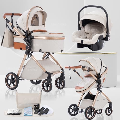 Lnhcrbs Cochecito Bebe 3 Piezas con portabebés, para 0-3 Años,Beige