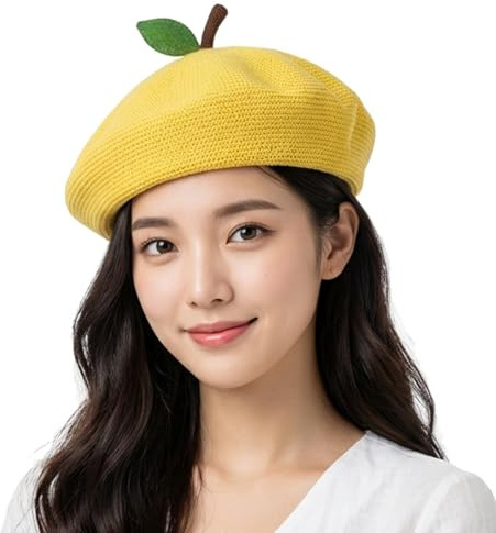 HIQIU Niedlich Baskenmütze Damen Sommer Dünne - Leichte Atmungsaktiv Barett Cap Nette Frauen Malerhut Frühling Beanie Beret (DE/NL/SE/PL, Alphanumerisch, M, L, Gelb)