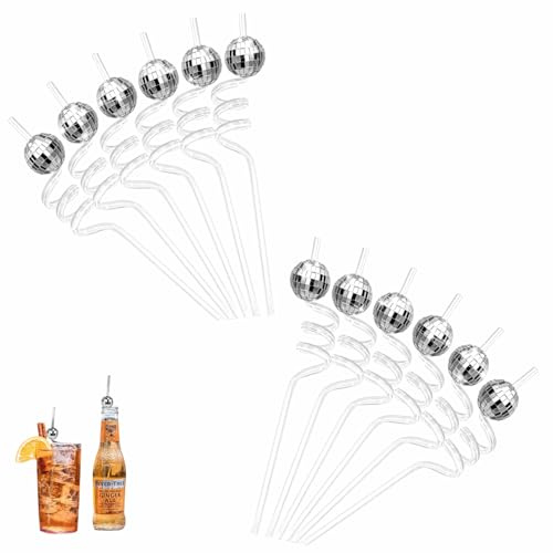 12 Cannucce Con Sfera Da Discoteca Mirror Disco Ball Straws Reusable Silver Con Palline Straws Per Disco Birthday 70s Teme Retro Bar Karaoke