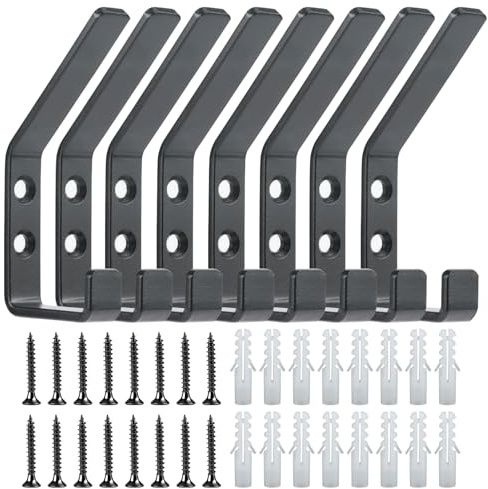 8 Pezzi Ganci Appendiabiti da Parete Multifunzionali, Doppio Gancio per Pannelli Acustici, Bagno, Asciugamani - Design Robusto, Facile Installazione con Viti Incluse, per Organizzare Spazi (Nero)
