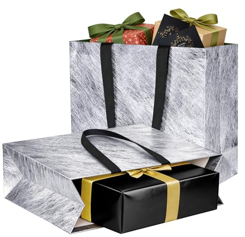 LVNRIDS 2 Stück Luxuriöse Geschenktüten Große Silbe, Extra große Geschenktüte 38 x 13 x 31 cm Geschenktasche Papiertüten für Geburtstag Weihnachten Hochzeit Brautjungfer Party