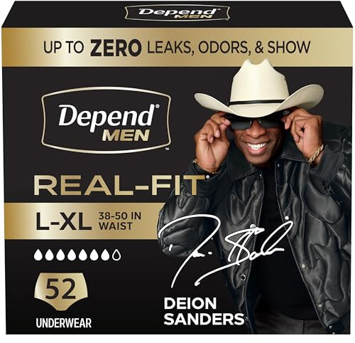 Depend Real Fit Adult Diapers, Incontinence Underwear for Men, Disposable, Maximum Absorbency, Large/Extra Large, 52 Count (2 Packs of 26), Packaging May Vary