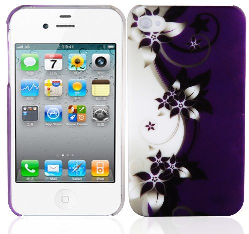 Cadorabo - Hard Cover für Apple iPhone 4 / iPhone 4S - Case Cover Schutzhülle Bumper im Design: LILA VEILCHEN