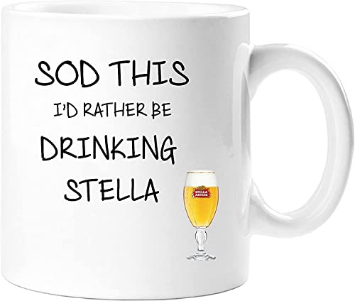 CPS DEZIGNZ Novelty Mug ≈ SOD THIS I'D RATHER BE DRINKING STELLA ≈ 11 oz Ceramic Conical Mug - Ideal for Stella Artois Fans, Gift, Home, Christmas, Fathers Day