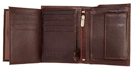 Portafogli da uomo in vera pelle morbida, porta carte di credito con blocco RFID, portamonete, portafoglio bifold | 3 tasche per documenti d'identità | 2 tasche con cerniera (marrone)