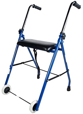 Mobiclinic®, Andador Plegable, Ajustable, Resistente, Emérita, Acero, Empuñaduras Ergonómicas, Ligero, con Asiento y 2 Ruedas, Azul