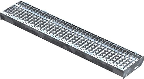 Fenau – 1200 x 240 mm - Gitterrost-Stufe (R11) XSL, MW: 30/30 mm, verzinkt, Stahl-Treppenstufe nach DIN-Norm, Fluchttreppen geeignet, Anti-Rutsch-Wirkung