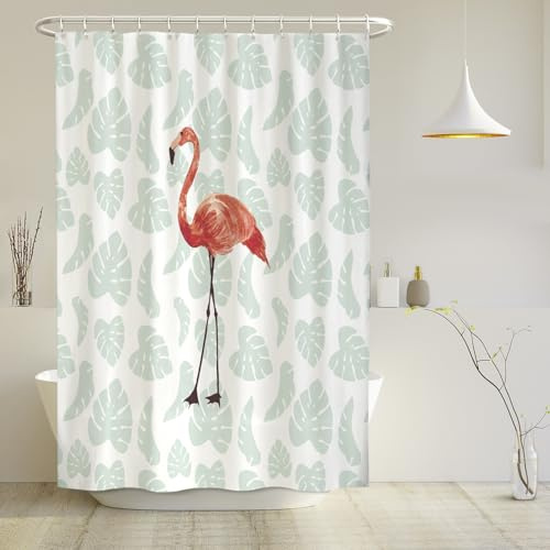 arteneur Anti-Schimmel Duschvorhang 180x200 cm Flamingo | Textil recycelt, OEKO-TEX 100, 40°C Maschinenwäsche, blickdicht, wasserdicht, beschwerter Saum, mit 12 recycelten Ringen
