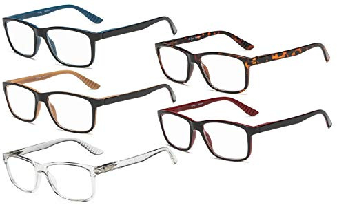 Eyekepper 5 Pairs Lesebrille Klassischer rechteckiger Rahmen Herren Damen Federscharniere (Einer für jede Farbe, 1.75)