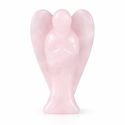 Crystal Energy Chakra Healing Angel Mini Statue, Reiki Healing Crystal Figurine, Pink Guardian Angel Ornament for Home Desk Decoration, Healing Stone Gift, Spiritual Decor Accessory