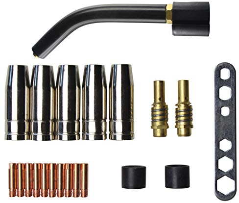 MIG/MAG Verschleißteile Set passend MB15 | 21 Teile | 1 x Brennerhals | 5 x Gasdüse | 2 x Düsenstock | 10 x Stromdüse M6 0,8mm | 2 x Isolator | 1 x Werkzeug