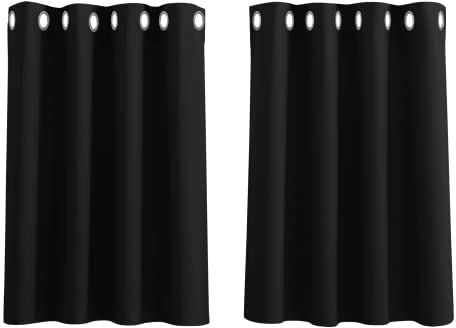 PONY DANCE Scheibengardine Blickdicht Küchengardinen Kurz Ösenschal 2er Set H 90 x B 132 cm Vorhang Verdunkelung Schlafzimmer Blickdichte Vorhänge Kurz, Schwarz