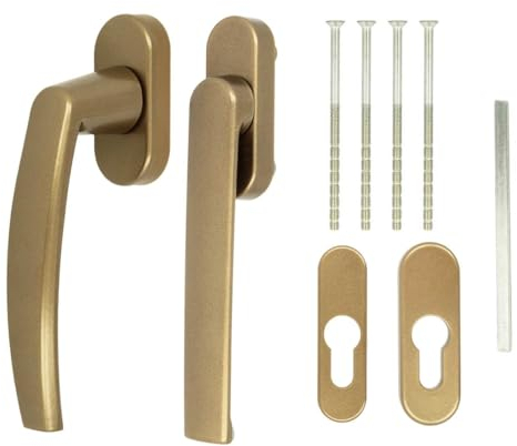 Alu Terrassentürgriff Paar mit Flachgriff für Rollladen, Farbe:Gold F4