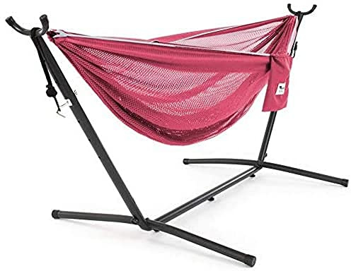Vivere Hamac en Maille avec Support (280 cm) - Rose/Celeste