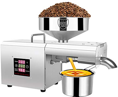 hzexun Automatische Ölpresse Maschine Ölgewinnung Edelstahl Ölpresse Extractor für Kokos Flachs Erdnuss Castor Hanf Perilla Raps Sesam Nüsse Samen