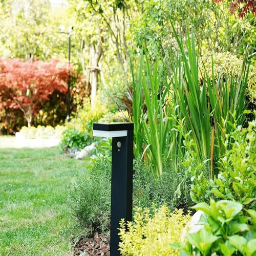 Borne Solaire Extérieure Venus Led à Détecteur de Mouvement - Eclairage Exterieur Solaire Puissant 600 lumens - Hauteur 70 Cm - Luminaire de Jardin Finition Noire - Batterie amovible