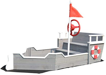 Rijoka Sandkasten aus Holz Boot – Inkl. Bodenplane – Sitzbank mit Ablagefach – Schiff Spielplatz Ausrüstung - 1530 x 778 x 880mm
