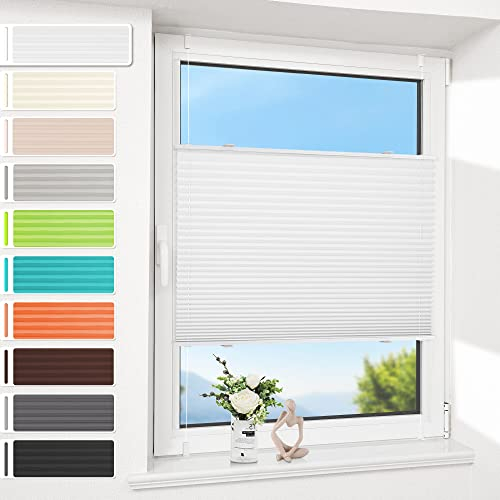 Allesin Estor plisado sin agujeros (35 x 100 cm, color blanco), protección visual y solar, para ventanas y puertas, Easyfix Persiana con soportes de sujeción