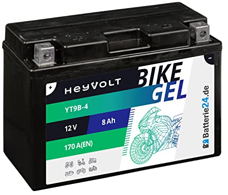 HeyVolt GEL Motorradbatterie 12V 8Ah YT9B-BS YT9B-4 50815 GEL12-9B-4 GT9-B4