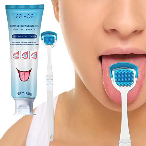 GIMOCOOL Limpiador de Lengua con Cepillo,Gel de Limpieza de Lengua con Cepillo de higiene bucal Saludable,Tratamiento del Mal Aliento para Adultos y niños,Raspador de Lengua para el Cuidado bucal