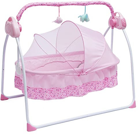 Fichiouy 0-25Kg Big Space Electric Baby Berceau Berceau Infant Rocker Auto Swing Bed Berceau de bébé (Rose)
