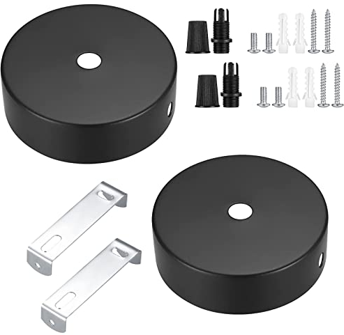 SUpoetry 2 Stück Deckenbaldachin, 80 x 25mm Schwarz Baldachin Lampe, Runde Deckenplatten aus Eisen, Baldachin Schwarz für Wohnzimmer, Flur, Küchenleuchter (mit Allem Benötigten Zubehör)