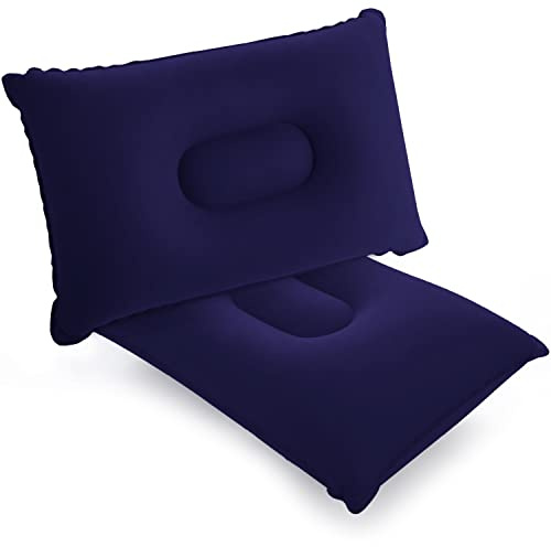 SUTAFOR 2X Cuscini Gonfiabili da Campeggio Ultraleggero e Portatile Cuscino Piccolo per Viaggio, Spiaggia, Escursioni 34x22 cm, Blu