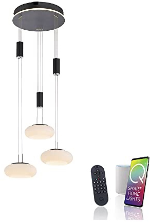 Paul Neuhaus Pendelleuchte Glas Smarthome, CCT höhenverstellbar 3-flammig | Smart Home, CCT, höhenverstellbar, dimmbar per Fernbedienung