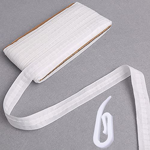 Hoonng 10M Gardinenband Vorhangband zum Aufnähen Kräuselband, mit 100 Stück Faltenlegehaken, Faltenband für Gardinen