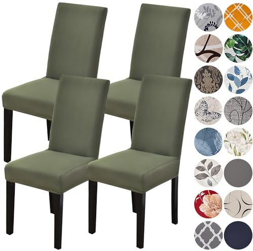 HZDHCLH Chair Covers for Dining Room Set of 4,Stretch Spandex Green Parsons Chair Slipcover 4 Pack,Washable Anti-dust Chair Seat Cover for Kitchen,Wedding,Party