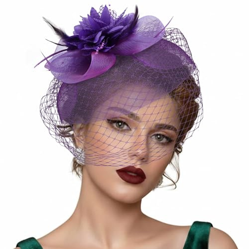 DRESHOW Fascinators Hat Flower Mesh Feathers Headband Hair Accessory Tea Party Wedding Cocktail Headwear for Women