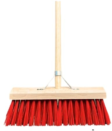 Synx Tools Straßenbesen 60cm Besen mit Stiel - Besen - Elaston rot - Straßenbesen - Kehrer - Stadtbesen - Nylon -Besenstiel - Außenbesen - Stahl 150 cm