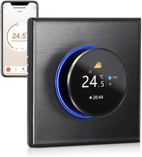 Irishom Termostato WiFi para Caldera de Gas,Inteligente termostato Control Botones,programable semanal/aplicación móvil/Control de Voz Compatible con Alexa/Google Home, 5A-Negro