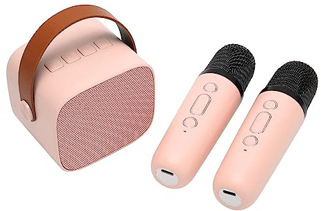 Mini Máquina de Karaoke, Altavoz Portátil Bluetooth con 2 Micrófonos Inalámbricos, Pequeña Máquina de Karaoke para Niños, Adultos, Fiesta en Casa, KTV (Rosa)