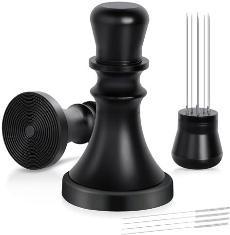 2 IN 1 Upgrade WDT tool Espresso with Coffee Tamper Ripple Base Espresso Distribution Tools Set 10 x 0.35mm 304 Stainless Steel Needles Installed with 4 Extra needles Replacement (51 mm Ripple Base)