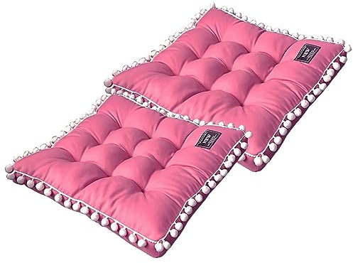 FANSU Stuhlkissen 2er Set, Solide Farbe Garten Sitzkissen Set 40cm Stuhl Kissenauflage mit Quaste Ball Weiche Atmungsaktiv Stuhlauflage Sitzpolster Sitzauflage Gartenkissen für Küche (Rosa)