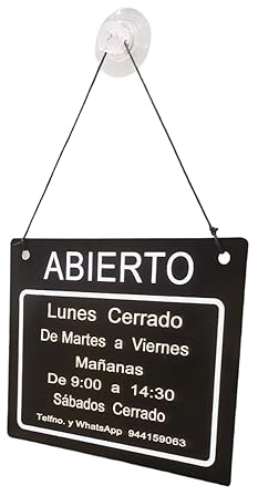 Cartel horario comercial - Cartel Abierto Cerrado. Placa horario personalizado de 15 x 12 cm - placa de PVC negra