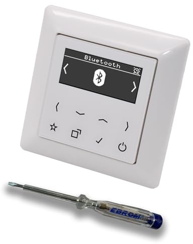 JUNG Smart Radio Unterputzradio DABABTWW DAB+ mit Bluetooth, Set mit 1-fach Rahmen im JUNG AS 500 System, Farbe: alpinweiß und EBROM Phasenprüfer zur Montage des DAB Plus Geräts