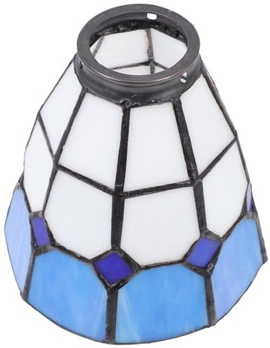 Stained Glass Lampshade Colored Glass Lampshade for E27 Head, Diameter 4.2CM for Wall Ceiling Light Chandelier Pendant Shades Replacement (Blue & White)