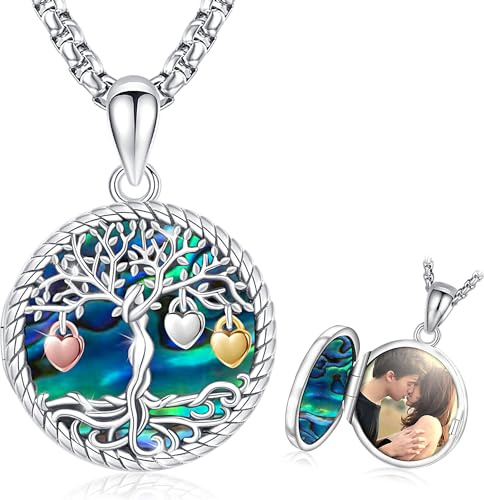 Collana con Ciondolo Portafoto Argento 925 Medaglione Portafoto Albero Della Vita Medaglione con Foto Dentro Donna Collana con Foto Personalizzata Regali di Gioielli per Donne
