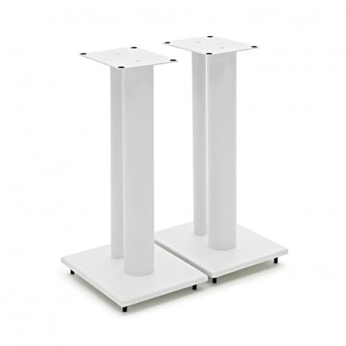 AVCOM Speaker Stands 60cm with Cable Management, Matt White (Pair) | Raises bookshelf speakers to ear level, concealed cable routing, includes floor spikes for stability