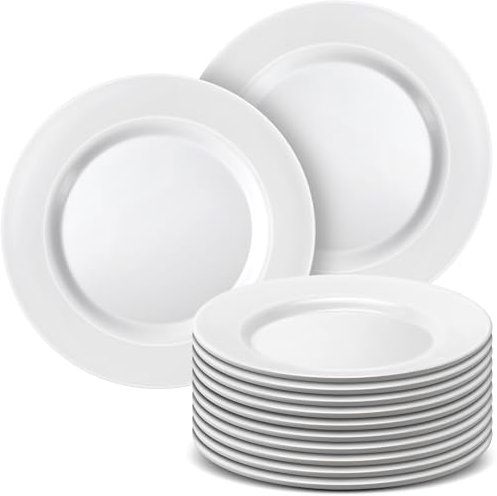 Hushee 12 Pack White Dessert Plates/Salad Dishes Set, Small Dinner Plates for Snacks, Dishes, Round Serving Dishes (10 Inch)