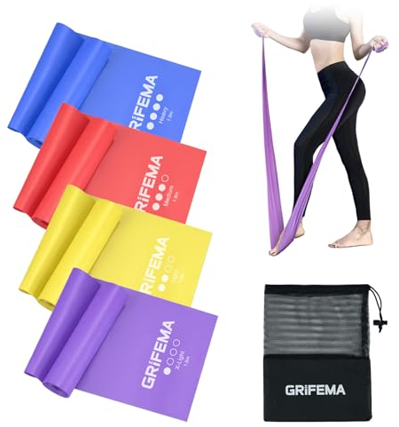 GRIFEMA GA5002, 4 Bandes Élastiques de Musculation, 4 Niveaux de Résistance pour la Musculation, Le Pilates, Le Yoga et Plus Encore, Bleu, Rouge, Jaune, Violet
