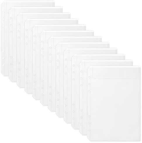 luvtree Lot de 12 pochettes d’insertion transparentes en PVC A5 – 6 trous, sans fermeture éclair, compatibles avec classeurs A5 à 6 anneaux. Idéal pour l’organisation et la gestion de budget.